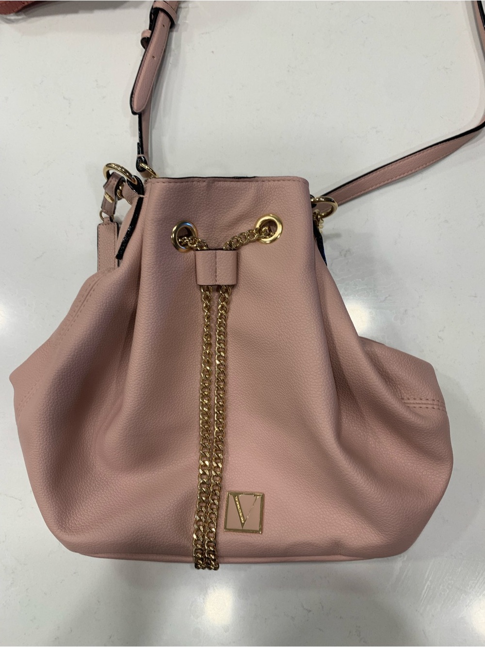 Victoria’s Secret Drawstring Bucket Bag with Gold Chain Details